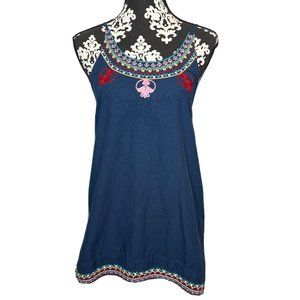 earthbound trading company large tank top blue embroidered sleeveless tank